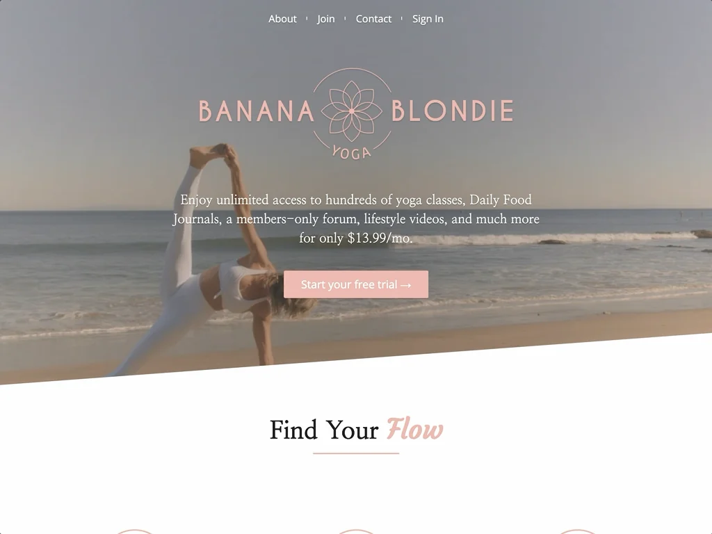 Screenshot of the Banana Blondie Yoga subscription website