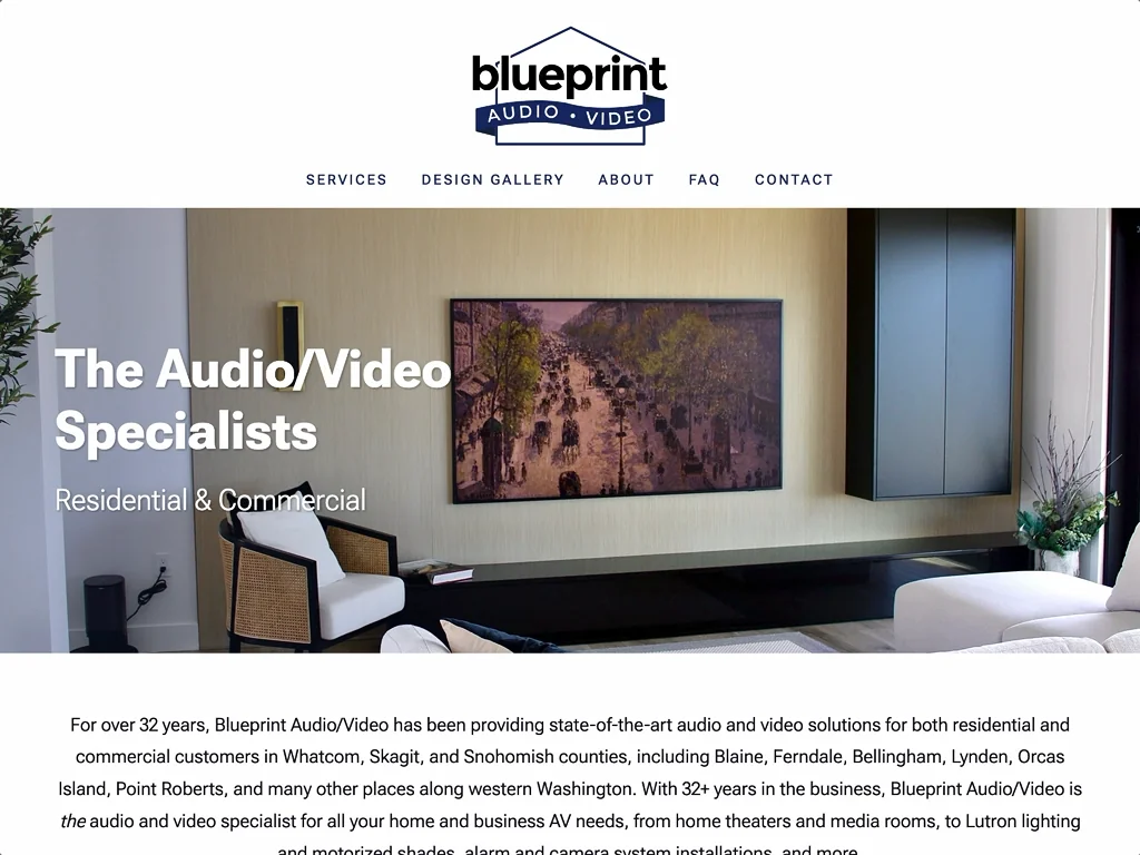 Screenshot of the Blueprint Audio/Video website redesign