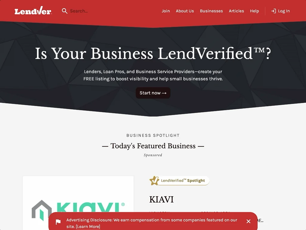 Screenshot of the LendVer content management website