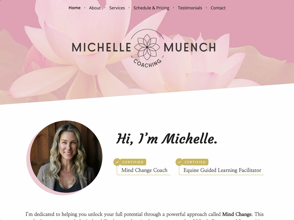 Screenshot of the Michelle Muench Coaching website