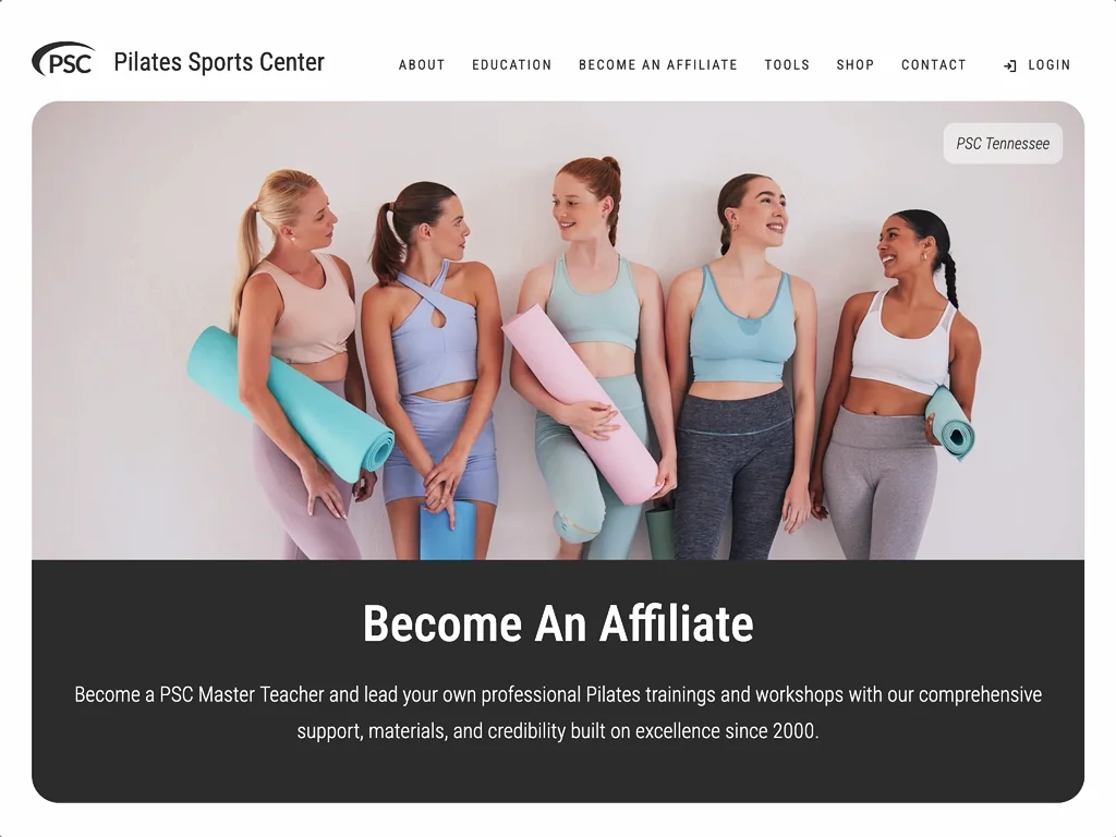 Screenshot of the Pilates Sports Center video subscription website