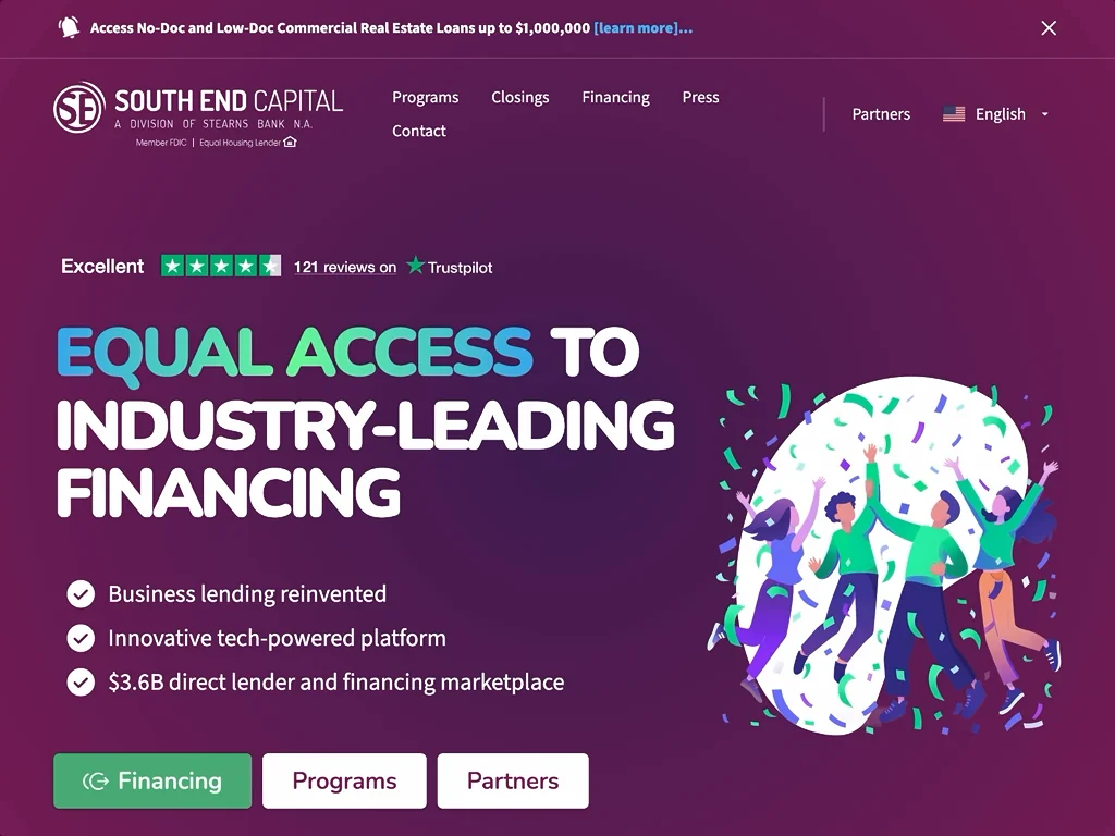 Screenshot of the South End Capital loan referral platform